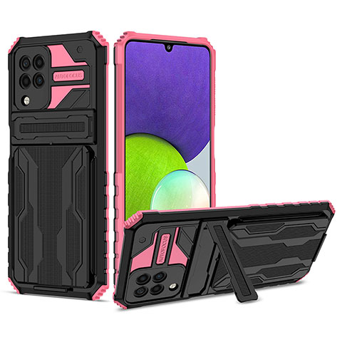 Custodia Silicone e Plastica Opaca Cover con Supporto YF1 per Samsung Galaxy A22 4G Rosa