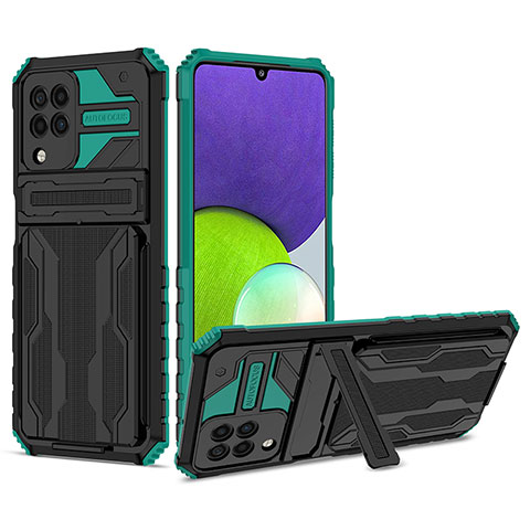 Custodia Silicone e Plastica Opaca Cover con Supporto YF1 per Samsung Galaxy A22 4G Verde