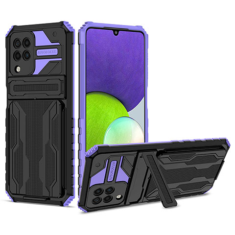 Custodia Silicone e Plastica Opaca Cover con Supporto YF1 per Samsung Galaxy A22 4G Viola