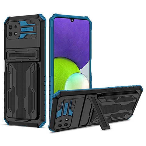 Custodia Silicone e Plastica Opaca Cover con Supporto YF1 per Samsung Galaxy A22s 5G Blu