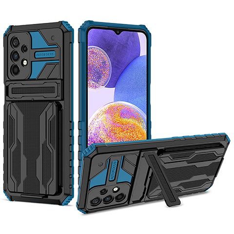 Custodia Silicone e Plastica Opaca Cover con Supporto YF1 per Samsung Galaxy A23 5G Blu