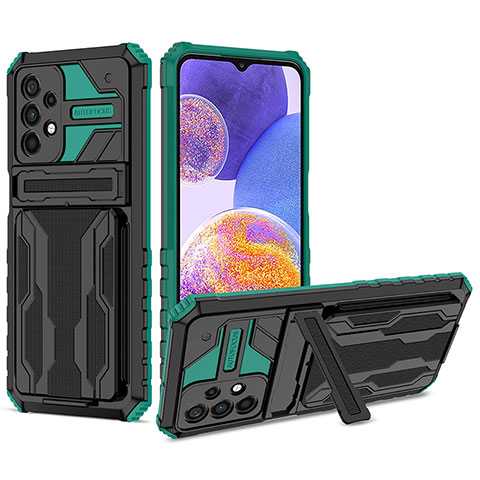 Custodia Silicone e Plastica Opaca Cover con Supporto YF1 per Samsung Galaxy A23 5G Verde