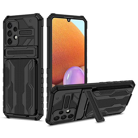 Custodia Silicone e Plastica Opaca Cover con Supporto YF1 per Samsung Galaxy A32 5G Nero