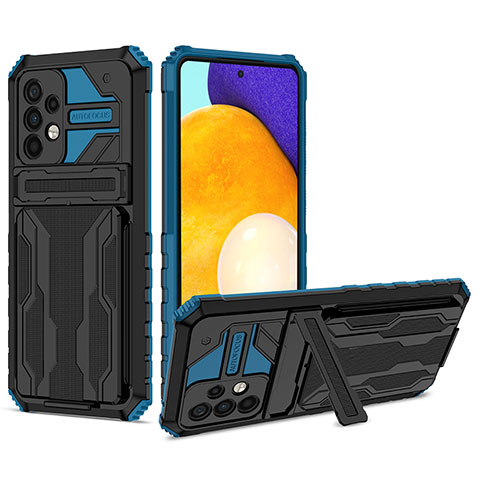 Custodia Silicone e Plastica Opaca Cover con Supporto YF1 per Samsung Galaxy A52 4G Blu