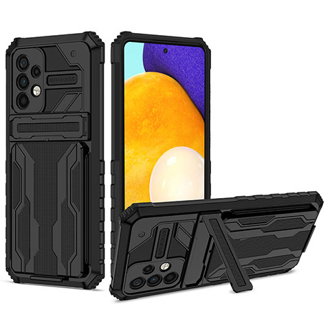 Custodia Silicone e Plastica Opaca Cover con Supporto YF1 per Samsung Galaxy A52s 5G Nero