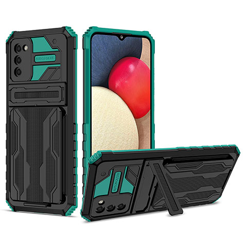 Custodia Silicone e Plastica Opaca Cover con Supporto YF1 per Samsung Galaxy M02s Verde