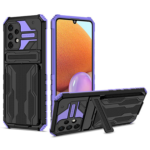 Custodia Silicone e Plastica Opaca Cover con Supporto YF1 per Samsung Galaxy M32 5G Viola