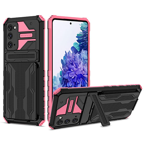 Custodia Silicone e Plastica Opaca Cover con Supporto YF1 per Samsung Galaxy S20 FE 4G Rosa Caldo