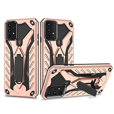 Custodia Silicone e Plastica Opaca Cover con Supporto YF2 per Samsung Galaxy A52 4G Oro Rosa