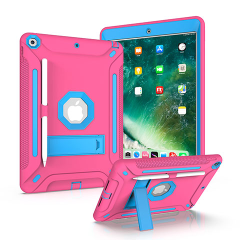 Custodia Silicone e Plastica Opaca Cover con Supporto YJ2 per Apple iPad 10.2 (2019) Rosa Caldo