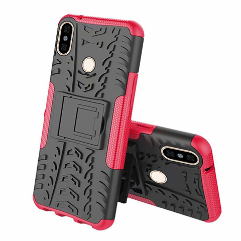 Custodia Silicone e Plastica Opaca Cover con Supporto Z01 per Xiaomi Mi 8 Rosa Caldo