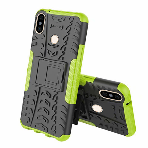 Custodia Silicone e Plastica Opaca Cover con Supporto Z01 per Xiaomi Mi 8 Verde