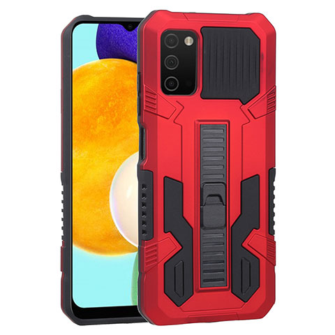 Custodia Silicone e Plastica Opaca Cover con Supporto ZJ1 per Samsung Galaxy A03s Rosso