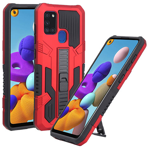 Custodia Silicone e Plastica Opaca Cover con Supporto ZJ1 per Samsung Galaxy A21s Rosso