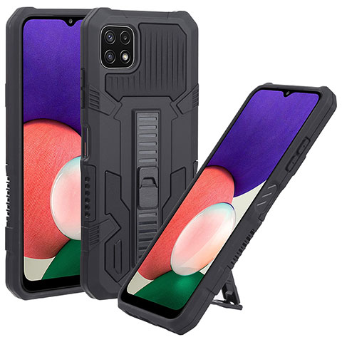 Custodia Silicone e Plastica Opaca Cover con Supporto ZJ1 per Samsung Galaxy A22s 5G Nero