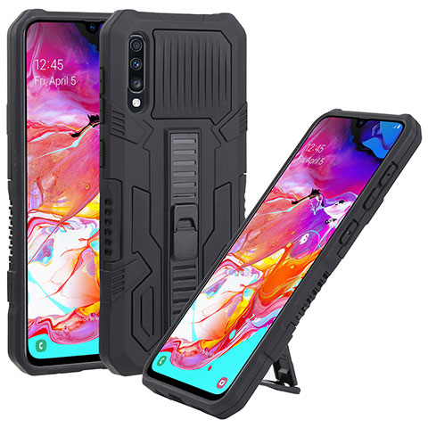 Custodia Silicone e Plastica Opaca Cover con Supporto ZJ1 per Samsung Galaxy A70S Nero