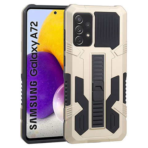 Custodia Silicone e Plastica Opaca Cover con Supporto ZJ1 per Samsung Galaxy A72 4G Oro