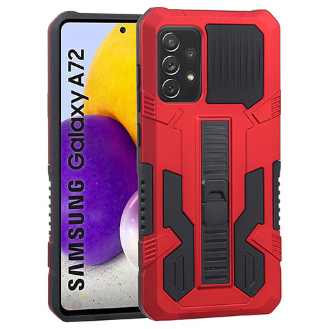 Custodia Silicone e Plastica Opaca Cover con Supporto ZJ1 per Samsung Galaxy A72 4G Rosso