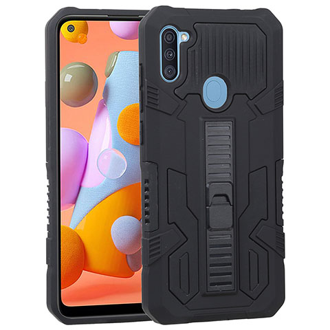 Custodia Silicone e Plastica Opaca Cover con Supporto ZJ1 per Samsung Galaxy M11 Nero