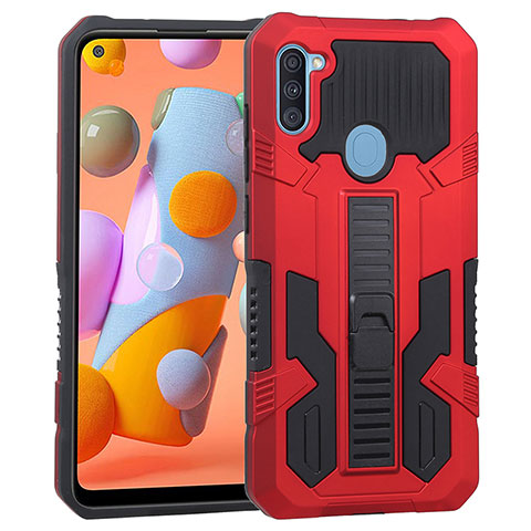 Custodia Silicone e Plastica Opaca Cover con Supporto ZJ1 per Samsung Galaxy M11 Rosso