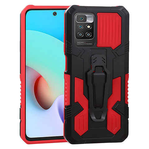 Custodia Silicone e Plastica Opaca Cover con Supporto ZJ2 per Xiaomi Redmi 10 (2022) Rosso