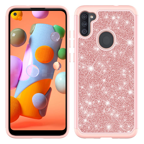 Custodia Silicone e Plastica Opaca Cover Fronte e Retro 360 Gradi Bling-Bling JX1 per Samsung Galaxy A11 Oro Rosa