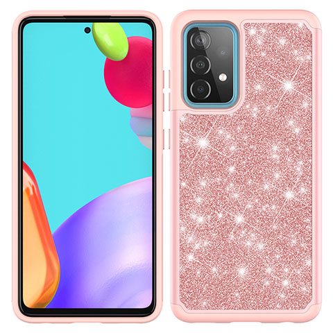 Custodia Silicone e Plastica Opaca Cover Fronte e Retro 360 Gradi Bling-Bling JX1 per Samsung Galaxy A52 4G Oro Rosa