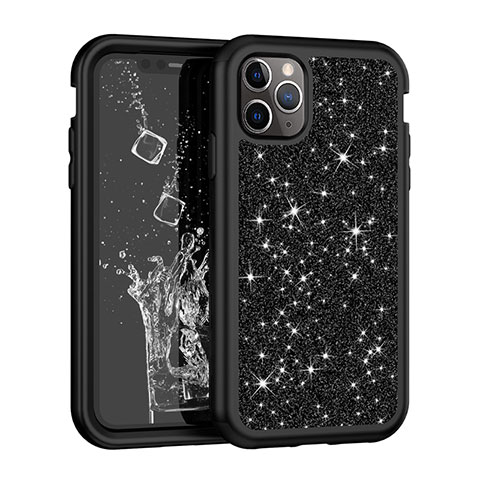 Custodia Silicone e Plastica Opaca Cover Fronte e Retro 360 Gradi Bling-Bling per Apple iPhone 11 Pro Nero