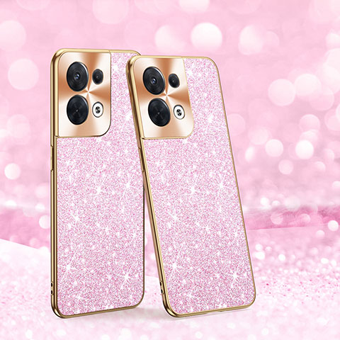 Custodia Silicone e Plastica Opaca Cover Fronte e Retro 360 Gradi Bling-Bling per Oppo Reno8 5G Rosa