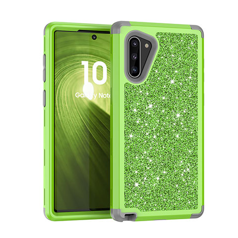 Custodia Silicone e Plastica Opaca Cover Fronte e Retro 360 Gradi Bling-Bling per Samsung Galaxy Note 10 5G Verde