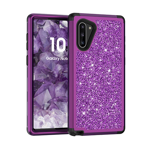 Custodia Silicone e Plastica Opaca Cover Fronte e Retro 360 Gradi Bling-Bling per Samsung Galaxy Note 10 5G Viola