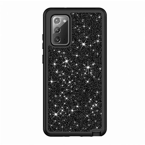 Custodia Silicone e Plastica Opaca Cover Fronte e Retro 360 Gradi Bling-Bling per Samsung Galaxy Note 20 5G Nero