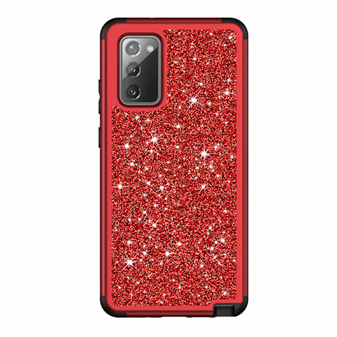 Custodia Silicone e Plastica Opaca Cover Fronte e Retro 360 Gradi Bling-Bling per Samsung Galaxy Note 20 5G Rosso