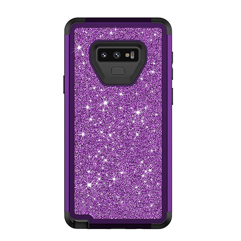 Custodia Silicone e Plastica Opaca Cover Fronte e Retro 360 Gradi Bling-Bling per Samsung Galaxy Note 9 Viola