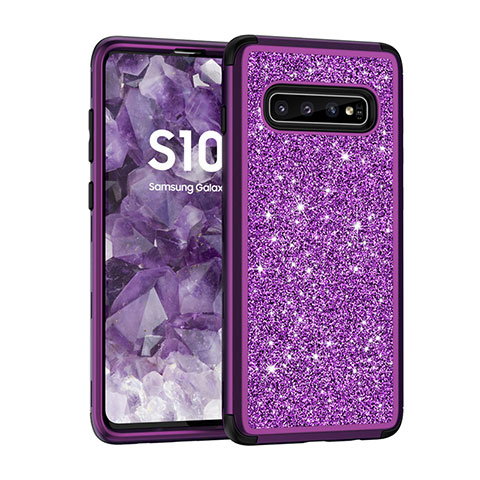 Custodia Silicone e Plastica Opaca Cover Fronte e Retro 360 Gradi Bling-Bling per Samsung Galaxy S10 5G Viola