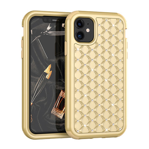 Custodia Silicone e Plastica Opaca Cover Fronte e Retro 360 Gradi Bling-Bling U01 per Apple iPhone 11 Oro