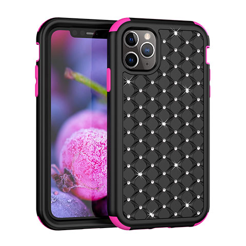 Custodia Silicone e Plastica Opaca Cover Fronte e Retro 360 Gradi Bling-Bling U01 per Apple iPhone 11 Pro Max Rosa