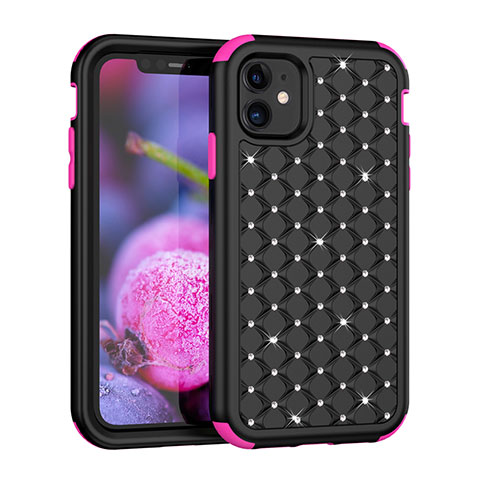 Custodia Silicone e Plastica Opaca Cover Fronte e Retro 360 Gradi Bling-Bling U01 per Apple iPhone 11 Rosa