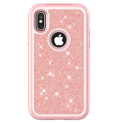 Custodia Silicone e Plastica Opaca Cover Fronte e Retro 360 Gradi Bling-Bling U01 per Apple iPhone X Oro Rosa