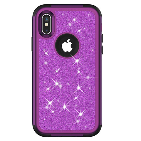 Custodia Silicone e Plastica Opaca Cover Fronte e Retro 360 Gradi Bling-Bling U01 per Apple iPhone X Viola