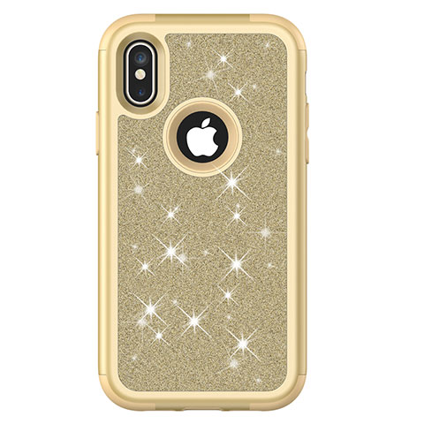 Custodia Silicone e Plastica Opaca Cover Fronte e Retro 360 Gradi Bling-Bling U01 per Apple iPhone Xs Max Multicolore