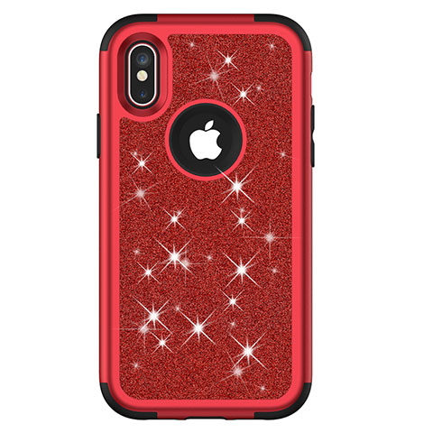 Custodia Silicone e Plastica Opaca Cover Fronte e Retro 360 Gradi Bling-Bling U01 per Apple iPhone Xs Max Rosso