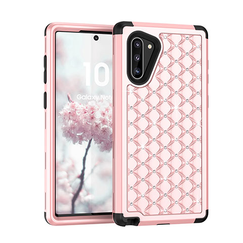 Custodia Silicone e Plastica Opaca Cover Fronte e Retro 360 Gradi Bling-Bling U01 per Samsung Galaxy Note 10 5G Rosa