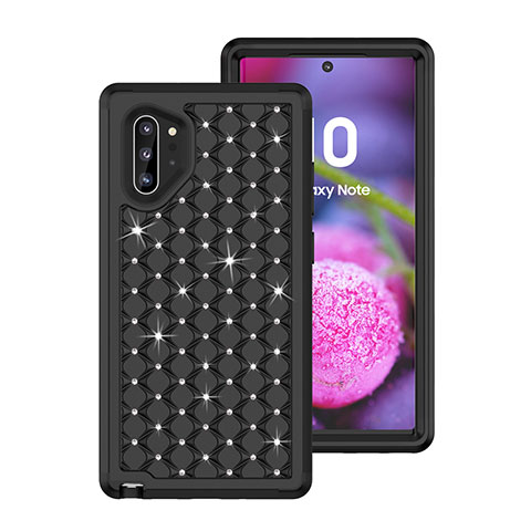 Custodia Silicone e Plastica Opaca Cover Fronte e Retro 360 Gradi Bling-Bling U01 per Samsung Galaxy Note 10 Plus 5G Nero