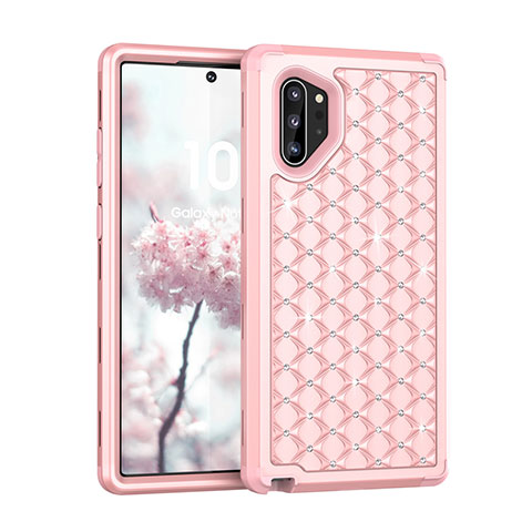 Custodia Silicone e Plastica Opaca Cover Fronte e Retro 360 Gradi Bling-Bling U01 per Samsung Galaxy Note 10 Plus 5G Oro Rosa