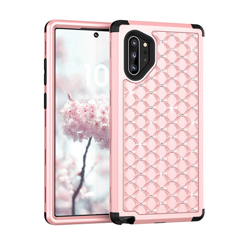 Custodia Silicone e Plastica Opaca Cover Fronte e Retro 360 Gradi Bling-Bling U01 per Samsung Galaxy Note 10 Plus Rosa