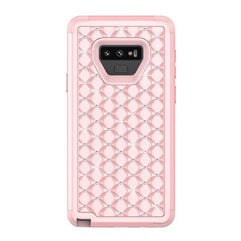 Custodia Silicone e Plastica Opaca Cover Fronte e Retro 360 Gradi Bling-Bling U01 per Samsung Galaxy Note 9 Oro Rosa