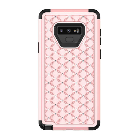 Custodia Silicone e Plastica Opaca Cover Fronte e Retro 360 Gradi Bling-Bling U01 per Samsung Galaxy Note 9 Rosa