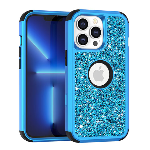 Custodia Silicone e Plastica Opaca Cover Fronte e Retro 360 Gradi Bling-Bling YJ1 per Apple iPhone 13 Pro Blu