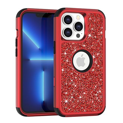 Custodia Silicone e Plastica Opaca Cover Fronte e Retro 360 Gradi Bling-Bling YJ1 per Apple iPhone 13 Pro Rosso